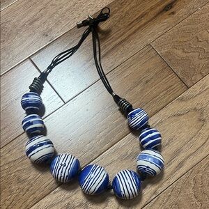 Blue and White ceramic  hand painted Beaded Necklace